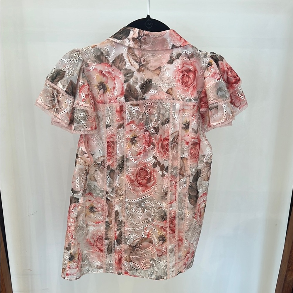 Alice + Olivia Pink Eyelet Floral Blouse - Picture 2 of 8